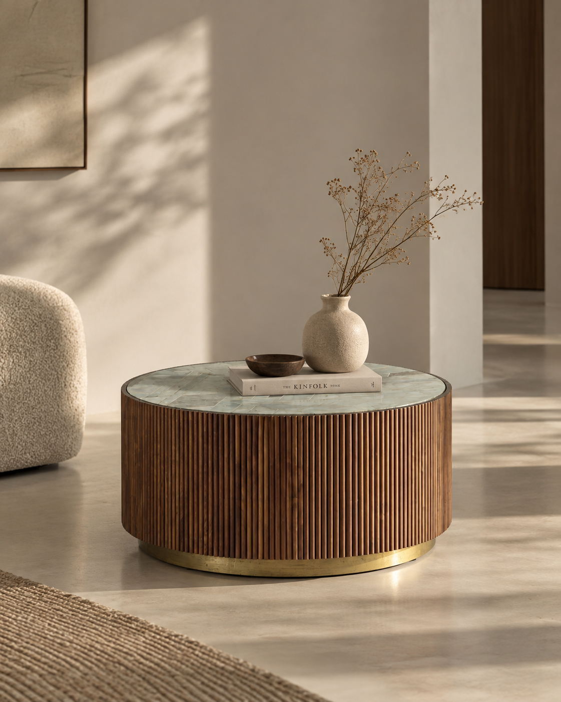 Elizabeth Coffee Table with Onyx Stone Top & Brass Inlay