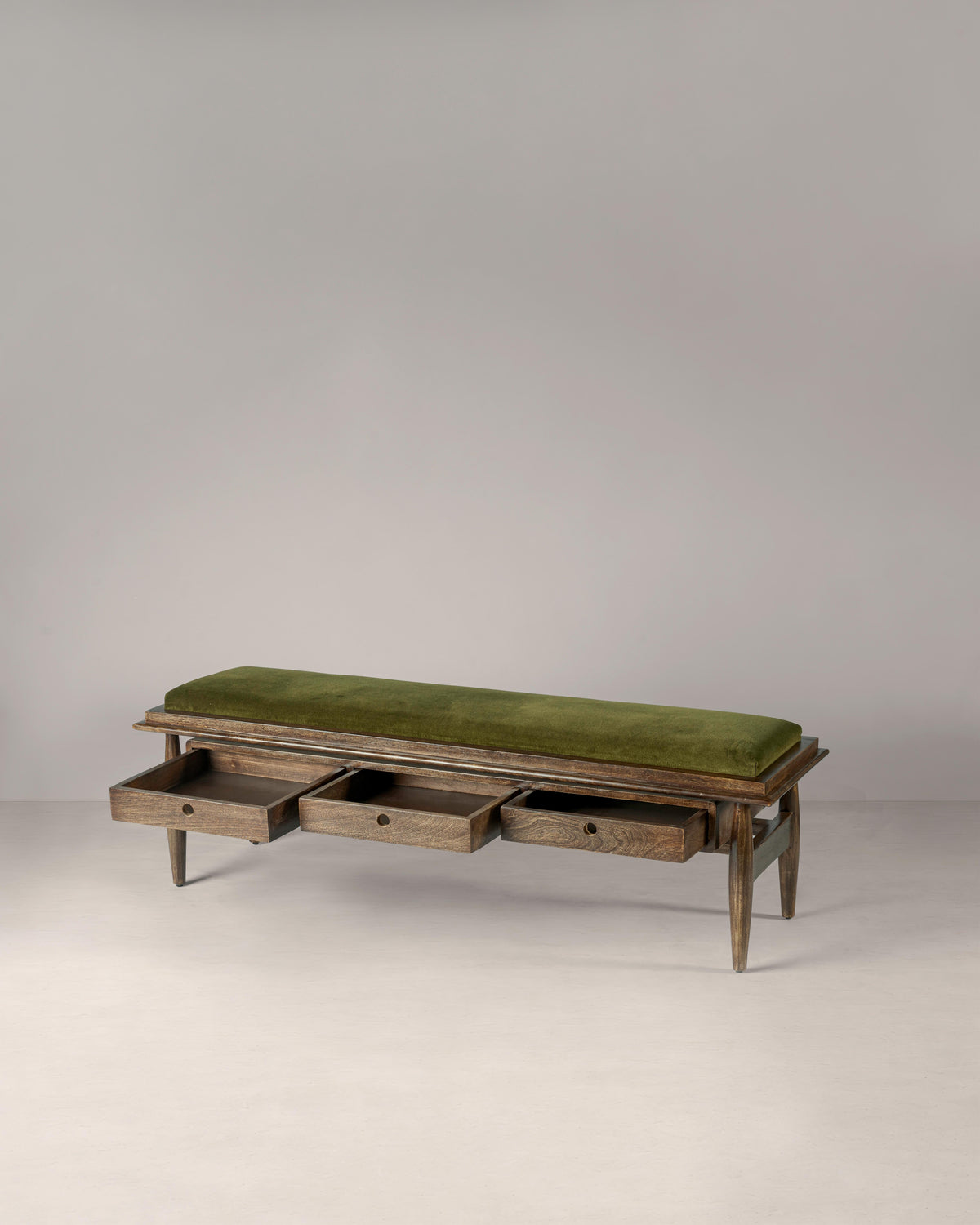 Hokusai Wooden Upholstered Bench with 3 Drawers