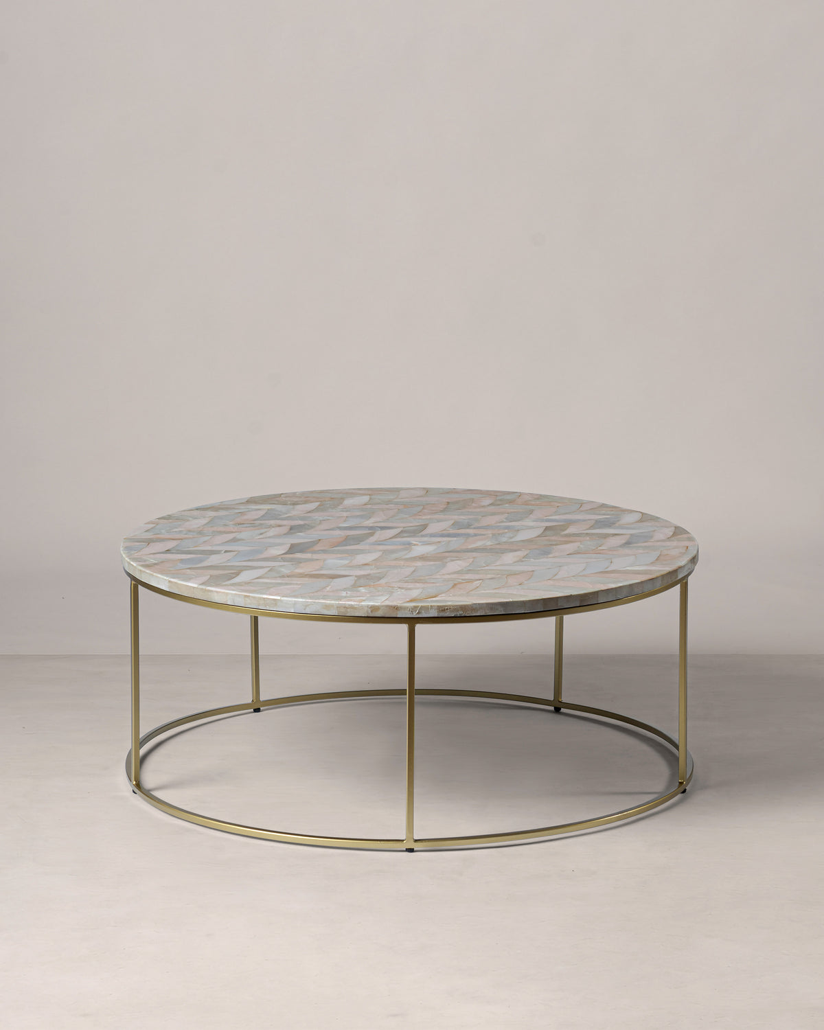 Alexander Stone Top Coffee Table with Onyx Inlay & Iron Base