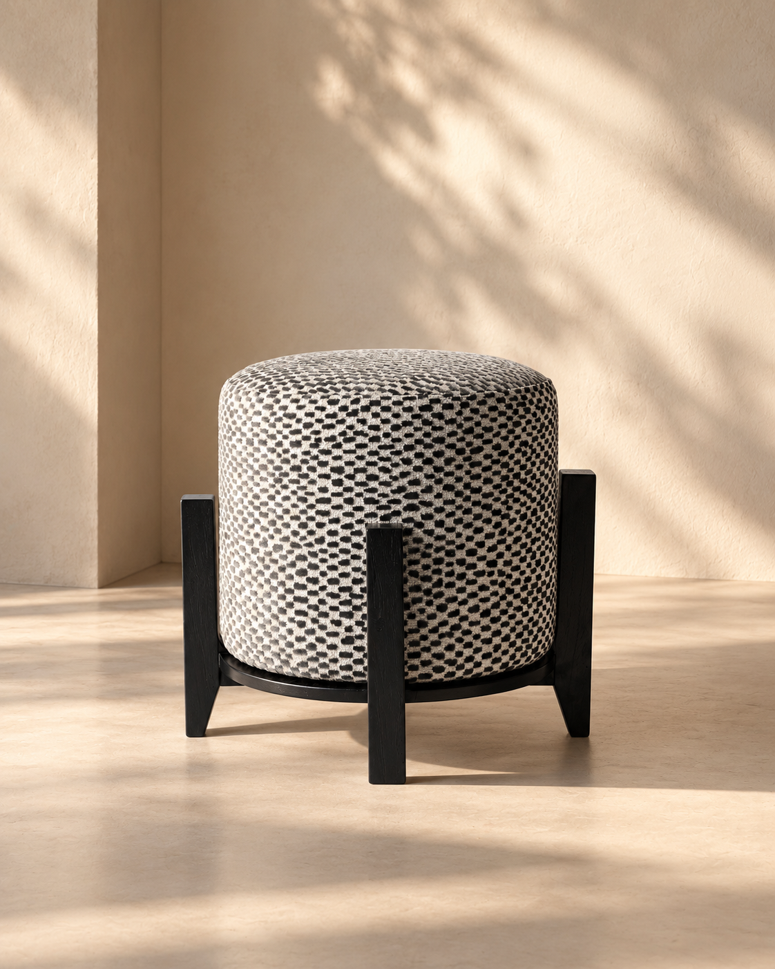 Lincoln Oak Wood Upholstered Pouf