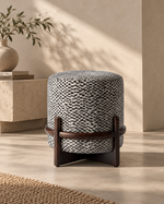 Luther Wooden Upholstered Pouf