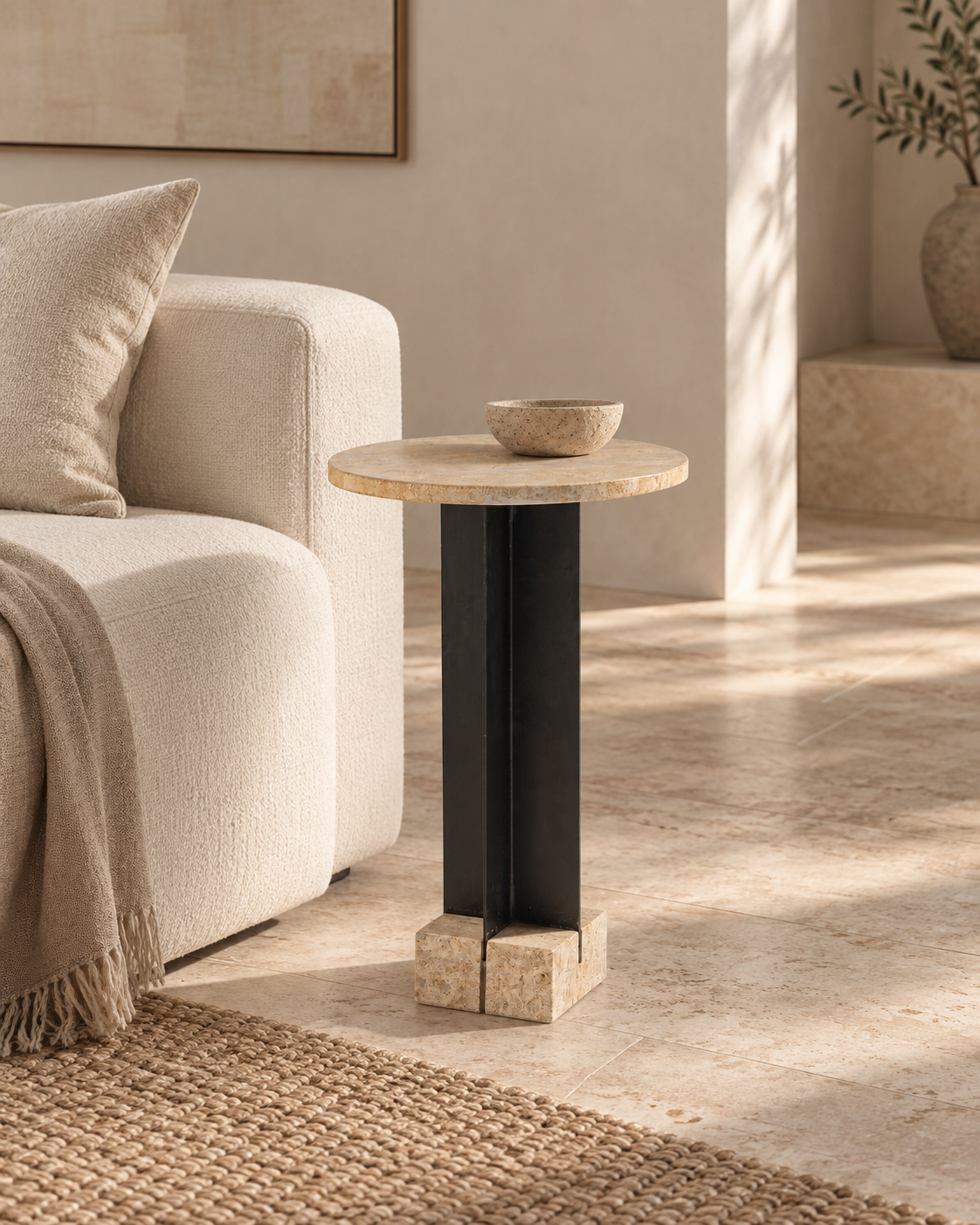 Bellucci Metal Side Table with Stone Top