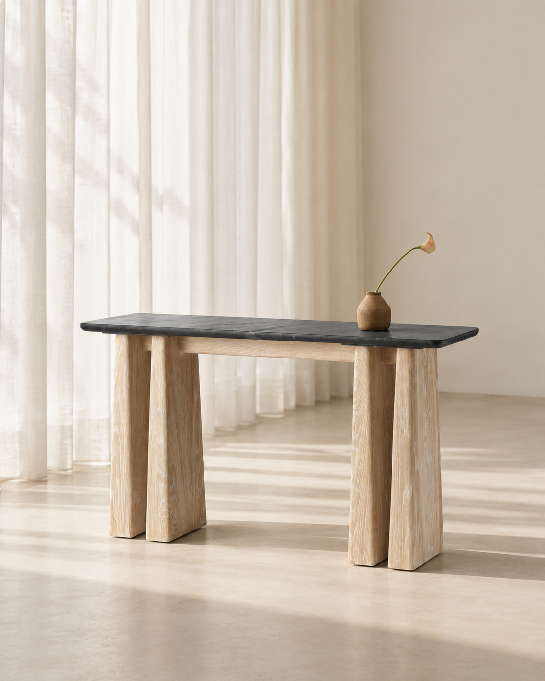 Newton Oak Wooden Console Table with Stone Top