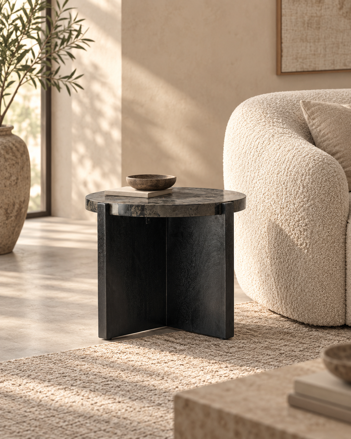 Gogh Oak Wood/Stone Side Table