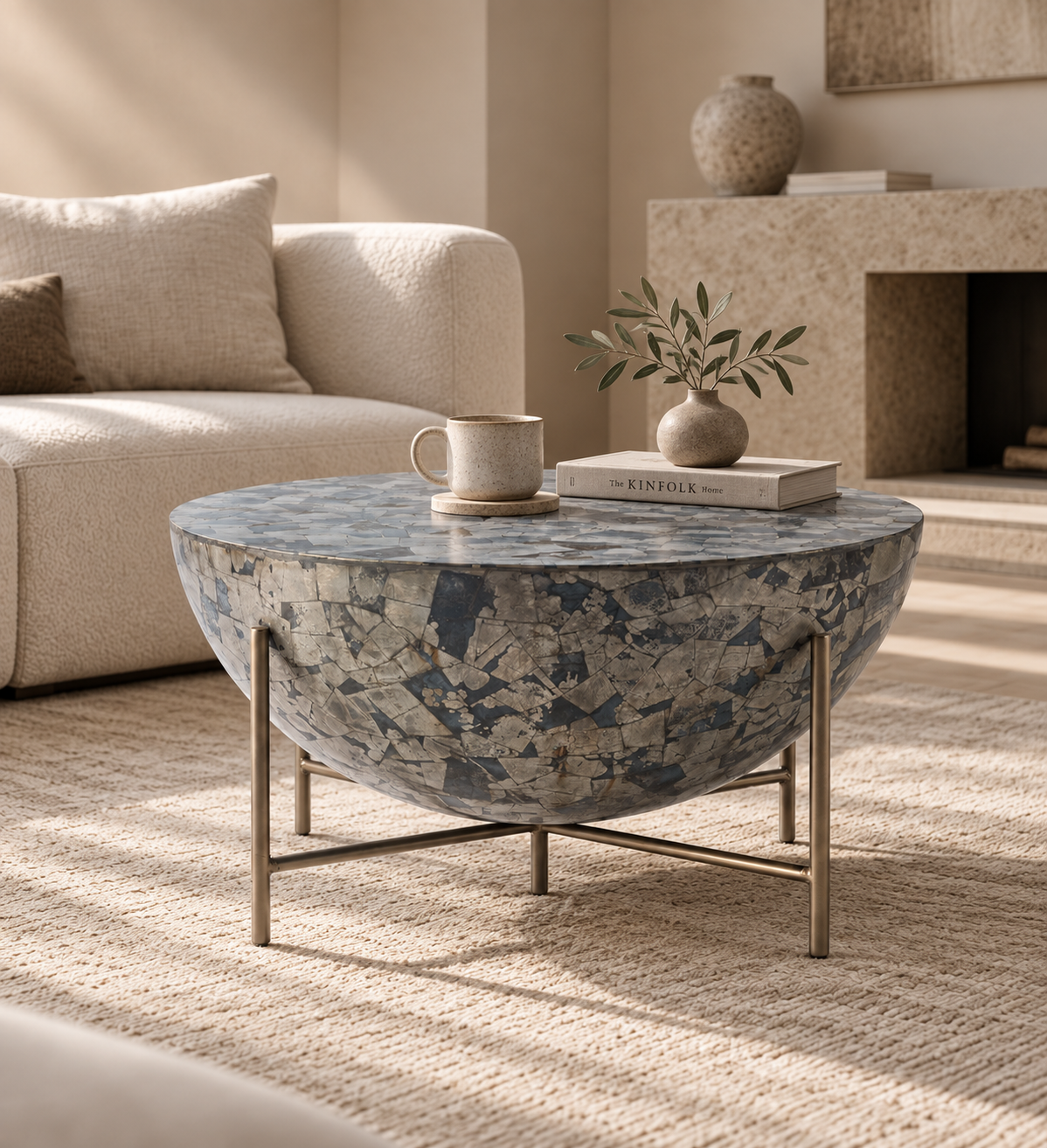 Salvador Iron Coffee Table with Pyrite Stone Top