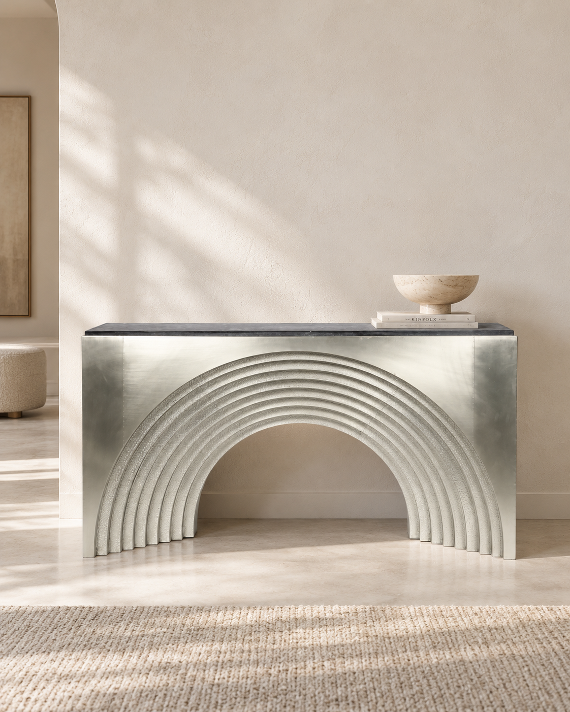 Darwin Wooden/Metal Mounted Console Table with Stone Top