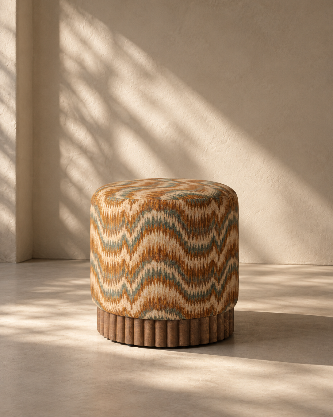 Corbusier Wooden Upholstered Pouf