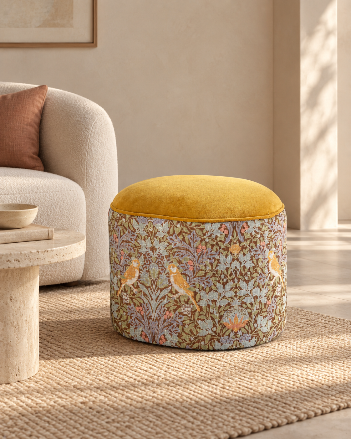 Fyodor Wooden Upholstered Pouf