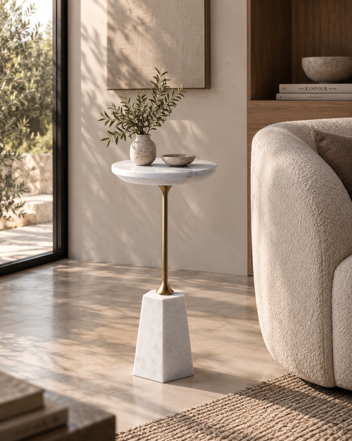 Matisse Stone Side Table with Iron Stand
